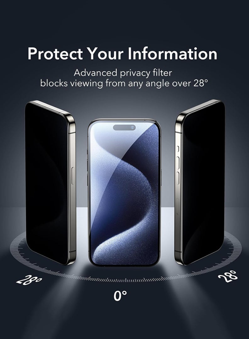 Case Up حماية شاشة خصوصية 2-Pack لجهاز آيفون 17 برو، صلابة 9H، 28° تحجب الرؤية، زجاج مقسى مضاد للتجسس [حماية خصوصية 100%] يدعم التعرف على الوجه، متوافق مع الجرابات، مقاوم للخدوش وسهل التركيب - Image 3